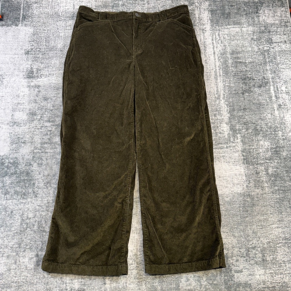 Madewell Pants Women 33 Emmett Wide Leg Corduroy Trouser Moss Green Stretch Fall